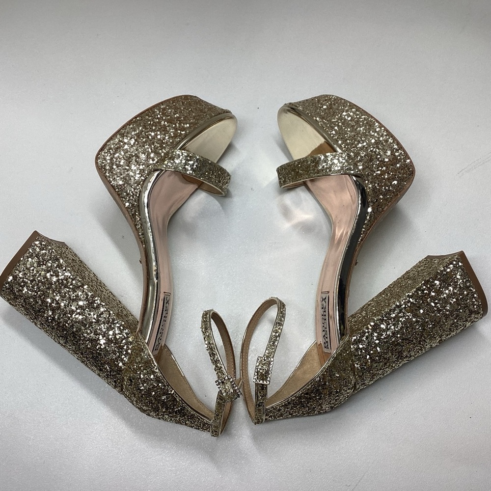 Badgley Mischka Party Platform Block Heel in‎ Gold Silver Glitter - Picture 8 of 16